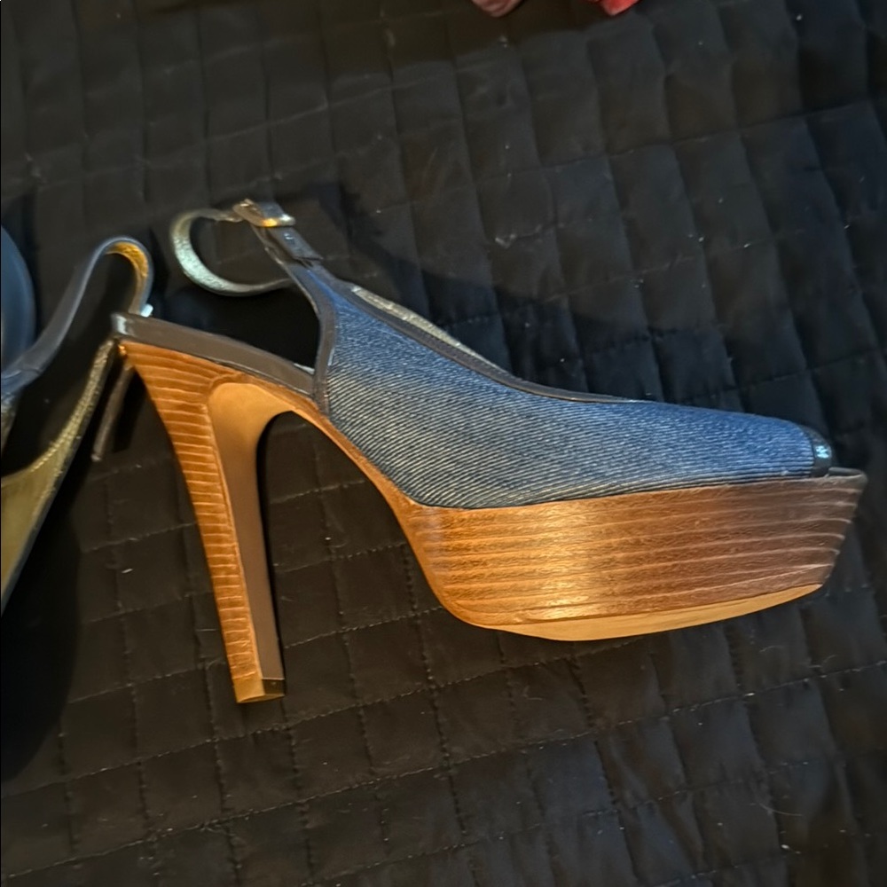 Stylish Denim Slingback Platform Heels